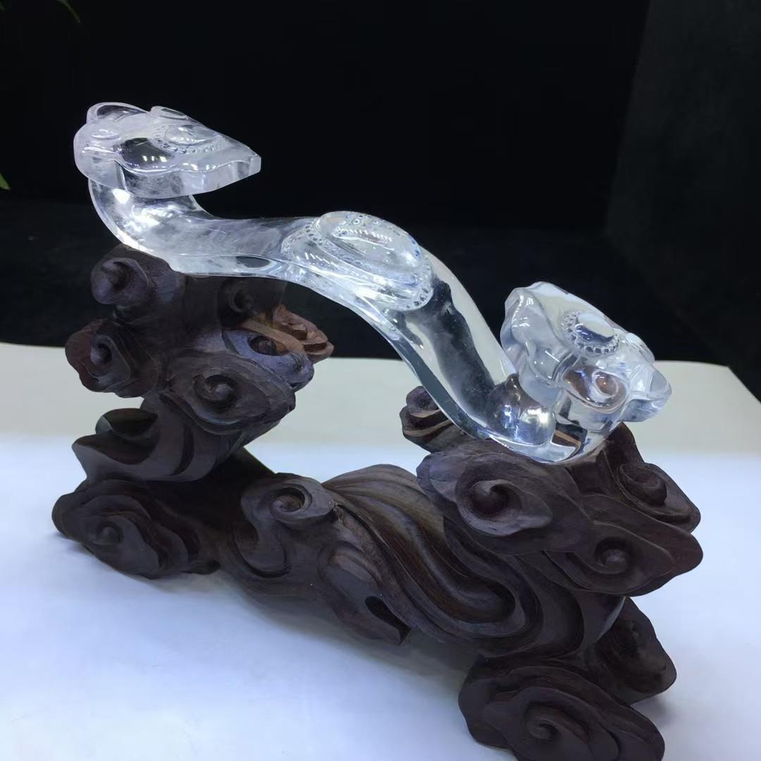天然白水晶如意摆件原始雕刻家居办公装饰品晶石摆件