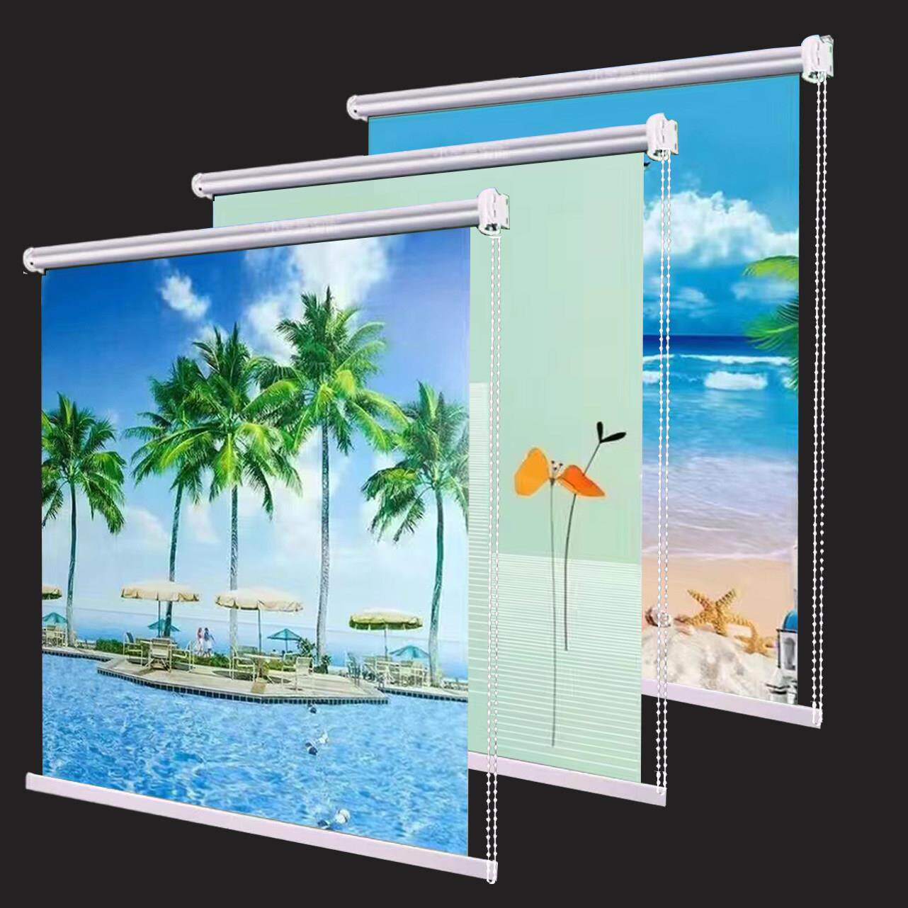 窗帘成品卷帘手拉升降半遮光卧室厨房客厅化妆室办公室隔断窗帘子