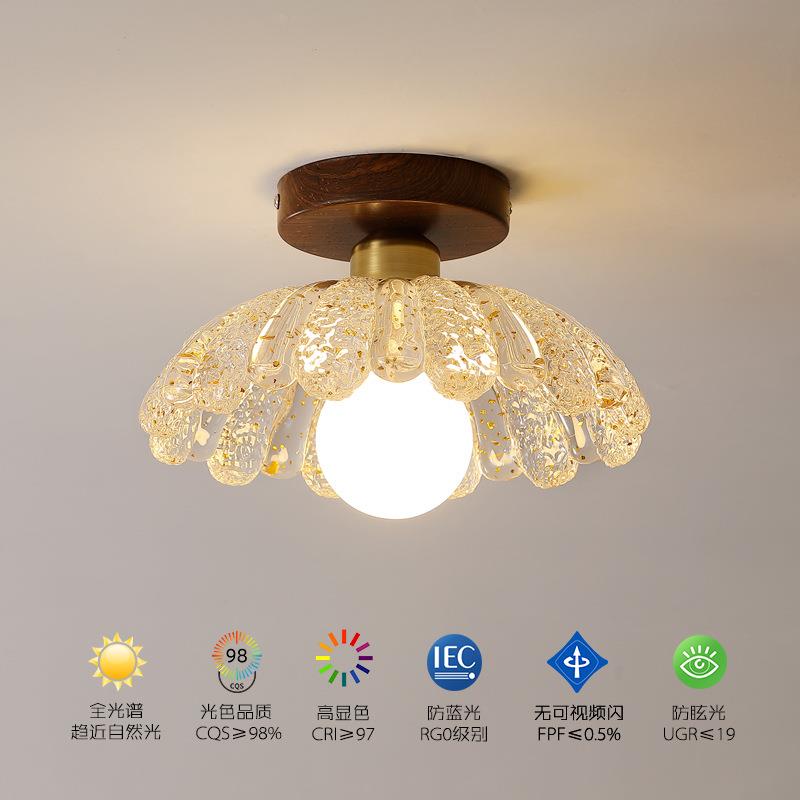 走廊过道灯法式轻奢玻璃灯创意莲花入户玄关灯阳台中古风吸顶灯