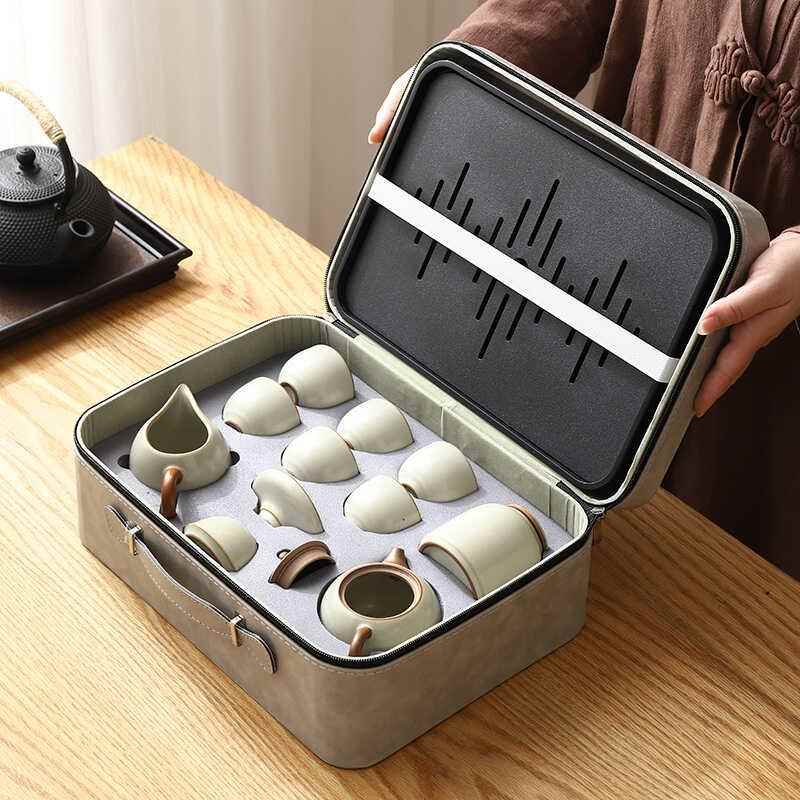 黄汝窑旅行茶具套组可携式包户外露营功夫泡茶壶喝茶杯陶瓷一整套