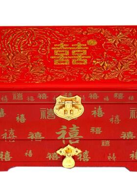 新款陪嫁平遥推光漆首饰盒螺大细古婚风木质复古梳器妆盒中式结带