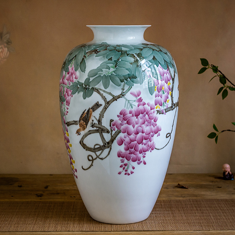 重工陶瓷级花瓶省大师袁述凡手绘瓷瓶家居陈列装饰插花电视柜摆件