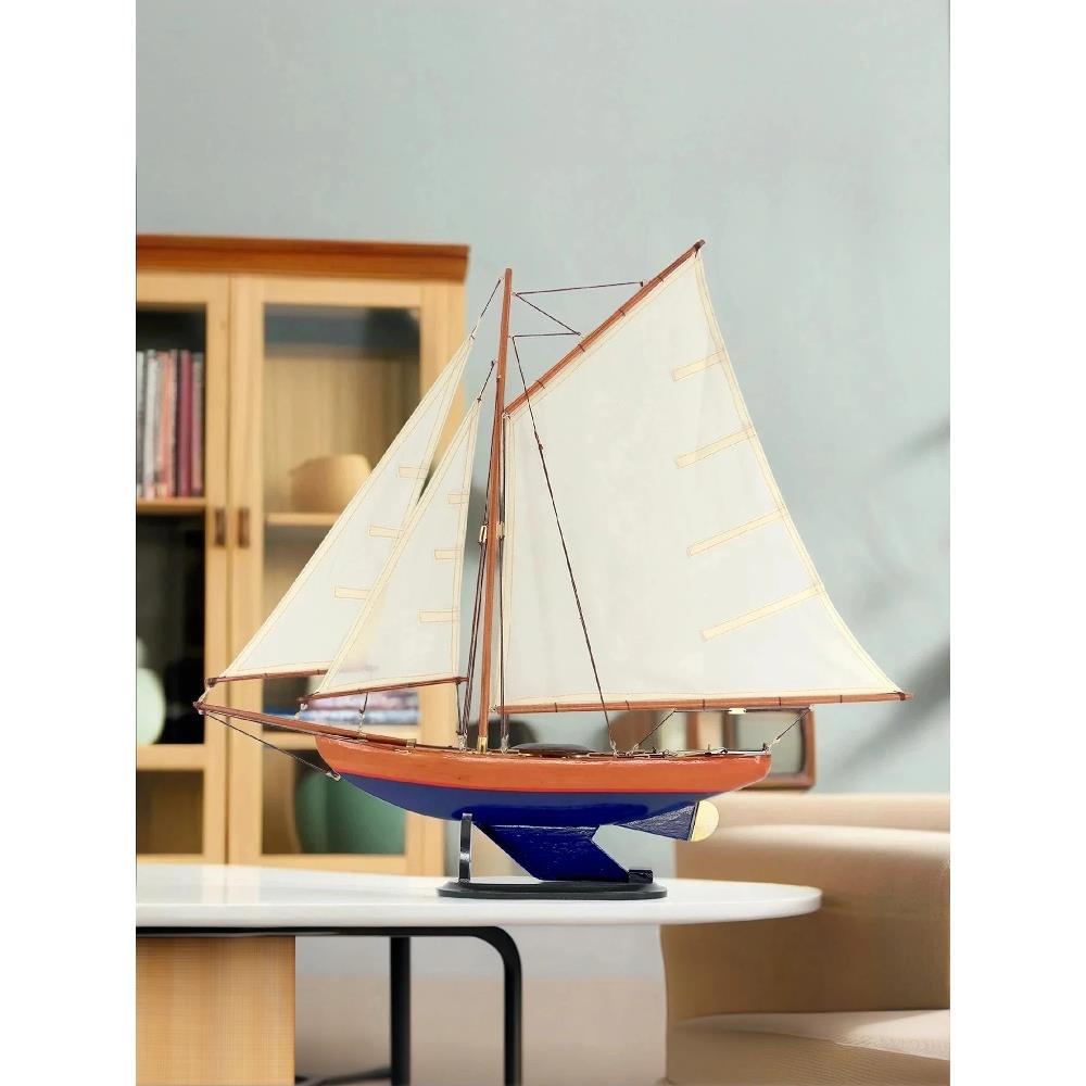 实木质一帆风顺帆船模型桌面摆件家居装饰手工艺乔迁礼品美式风格