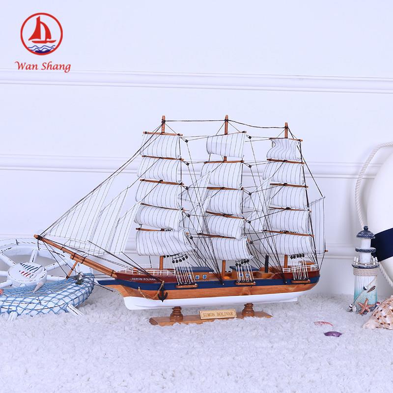 70cm帆船模型海洋系列地中海帆船木质工艺品样版房摆件