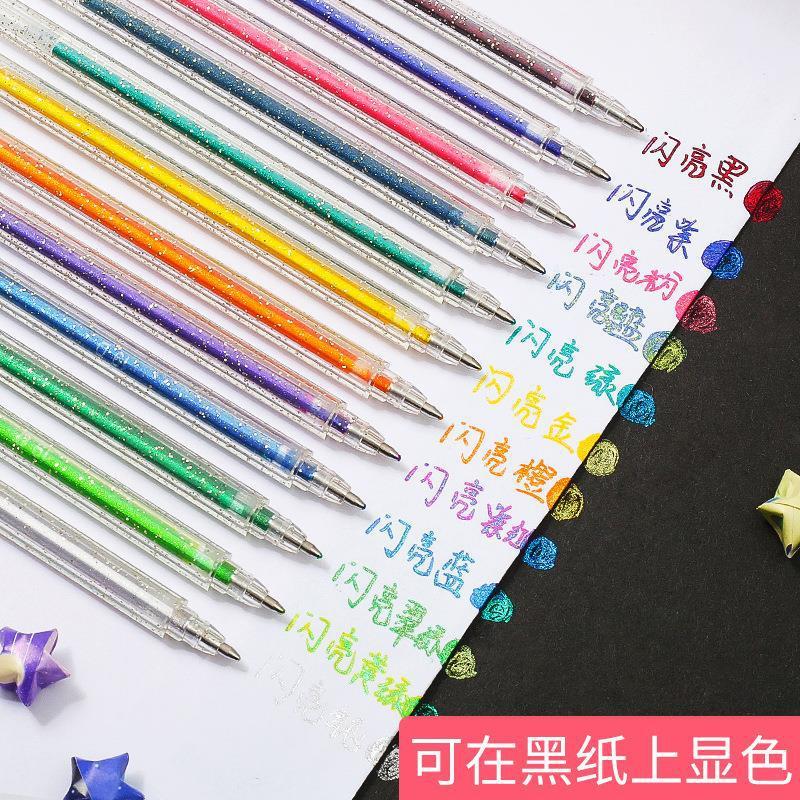 跨境闪光啫喱笔高光绘画手账笔学生儿童创意中性笔DIY荧光笔套装