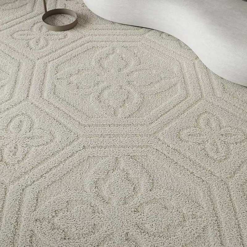 硅藻丝高级感浮雕地毯客厅微防水奶油百搭日式侘寂卧室素色设计款