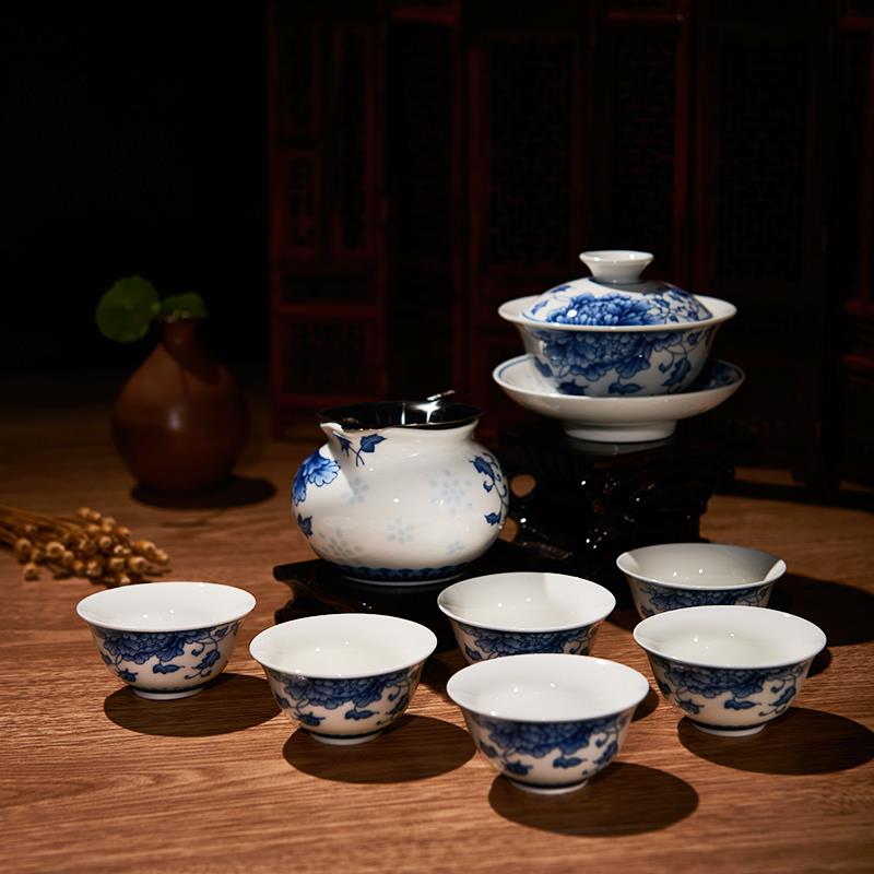 正品套金灶 KP-95 青花瓷功夫套整套具茶陶瓷盖碗品茗杯装装家用