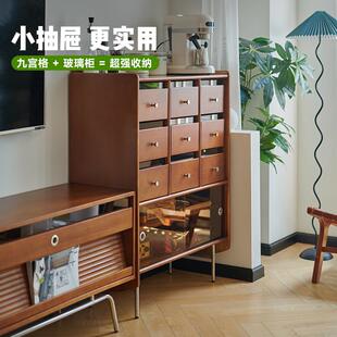 觅墨复古九斗柜餐边柜客厅电视边柜中古储物柜卧室床尾柜靠墙实木