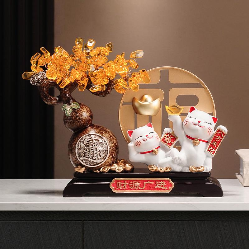猫旺事业运财源广进档发财树招财摆件客厅店铺高装饰乔迁发财树葫
