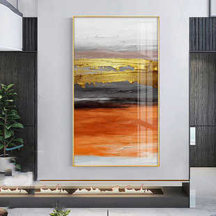 现代入户进门抽象走廊竖版玄关装饰画金色简约大幅画酒店过道挂画