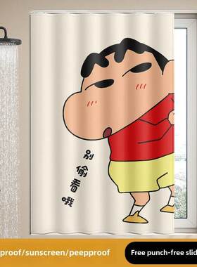 卫生间专用防水遮光窗帘免打孔挂钩式轨道卡通浴室小窗户遮挡帘子