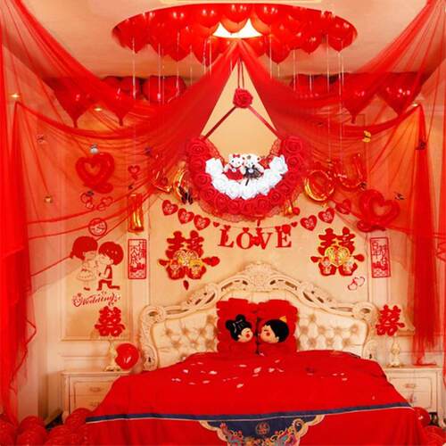 结婚婚房布置装饰花球婚礼用品挂饰婚庆纱幔新房拉花手工中国风