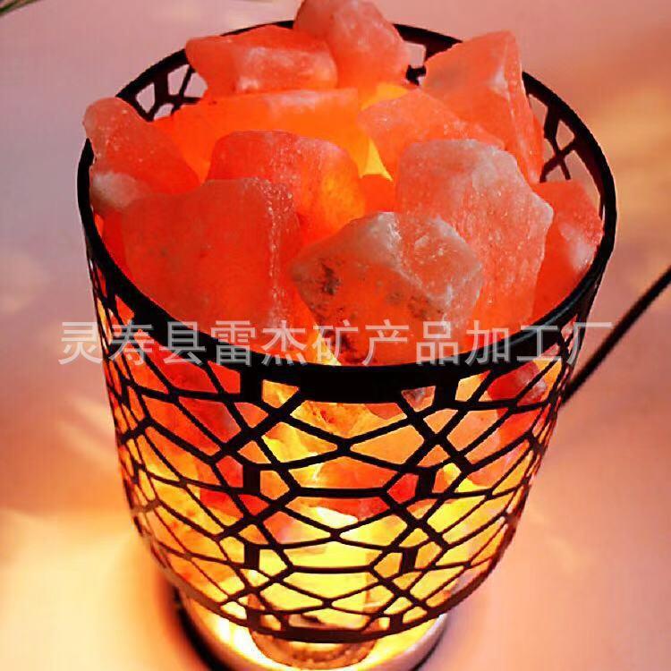 铁艺铁篮盐灯水晶盐灯 喜马拉雅玫瑰盐灯 小夜灯 台灯造型