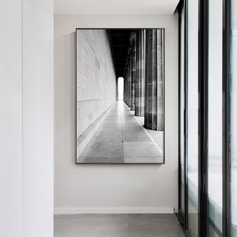 黑白装饰画现代简约客厅轻奢建筑空间挂画北欧玄关抽象工业风壁画