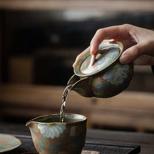 弥言日式粗陶手绘宝瓶壶纯手工泡茶壶单手抓壶带过滤家用功夫茶具