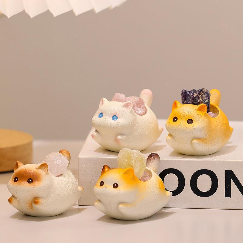 福瑞猫猫乐悠解压玩猫具可爱小咪水晶原石运摆件好办公室装悠饰品