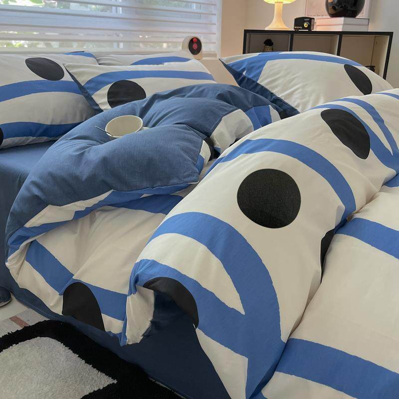 高档字母简约纯棉卡件套全棉四床上用品床单床笠通被套三件套学生