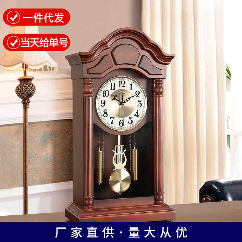 欧式音乐报时座钟家用实木创意钟表别墅装饰石英钟古典风静音时钟