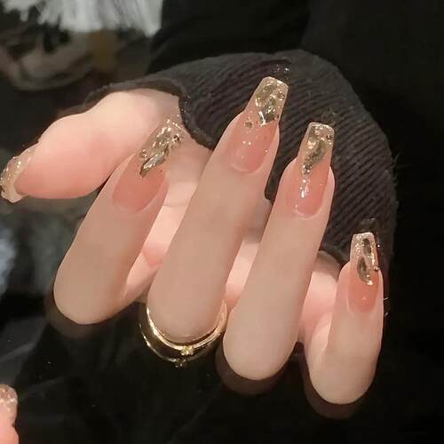 穿戴甲中长款碎钻闪粉美甲甲片穿戴式指甲贴片ins风显白