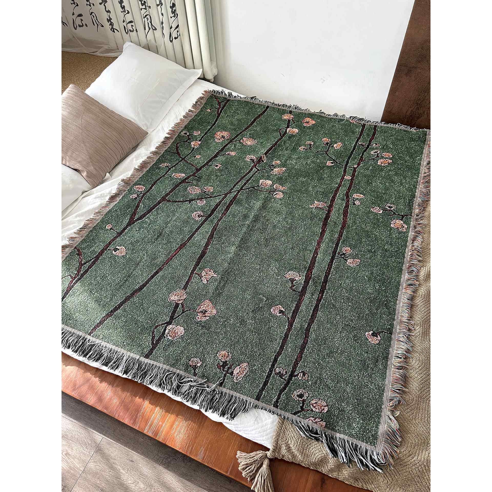 外贸订单梅花装饰挂毯编织艺术地毯单人沙发毯盖毯床头墙面挂毯画