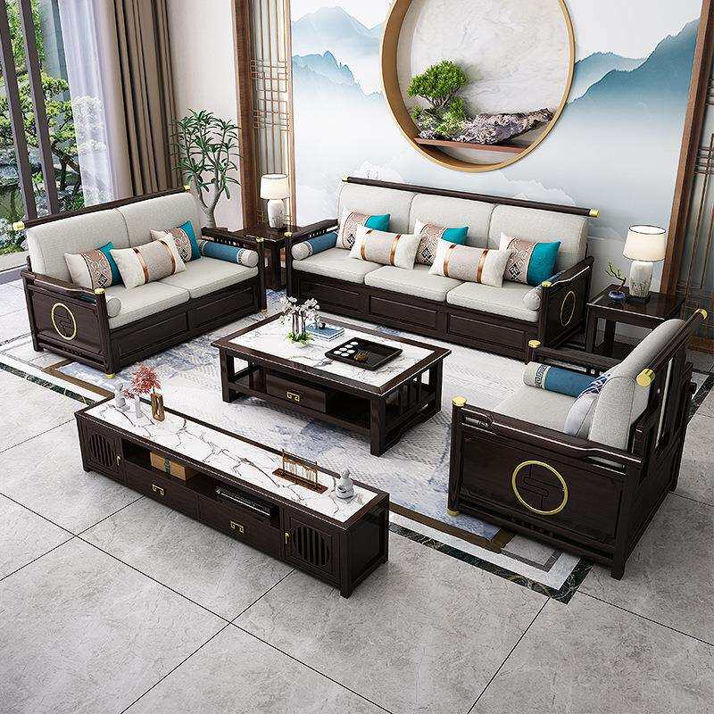 直销新款新中式全实木沙发组合大小户型客厅沙发家具现代简约储物