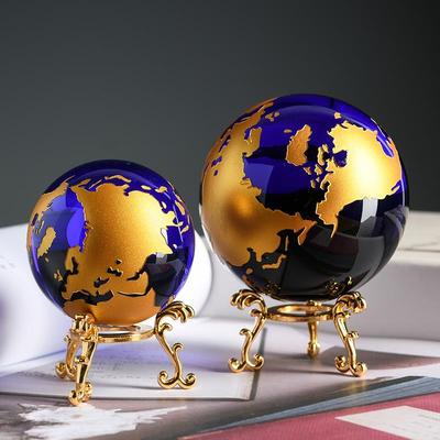高档高居档大小蓝水晶球地球仪模型摆件 办公室客号厅家装饰生学