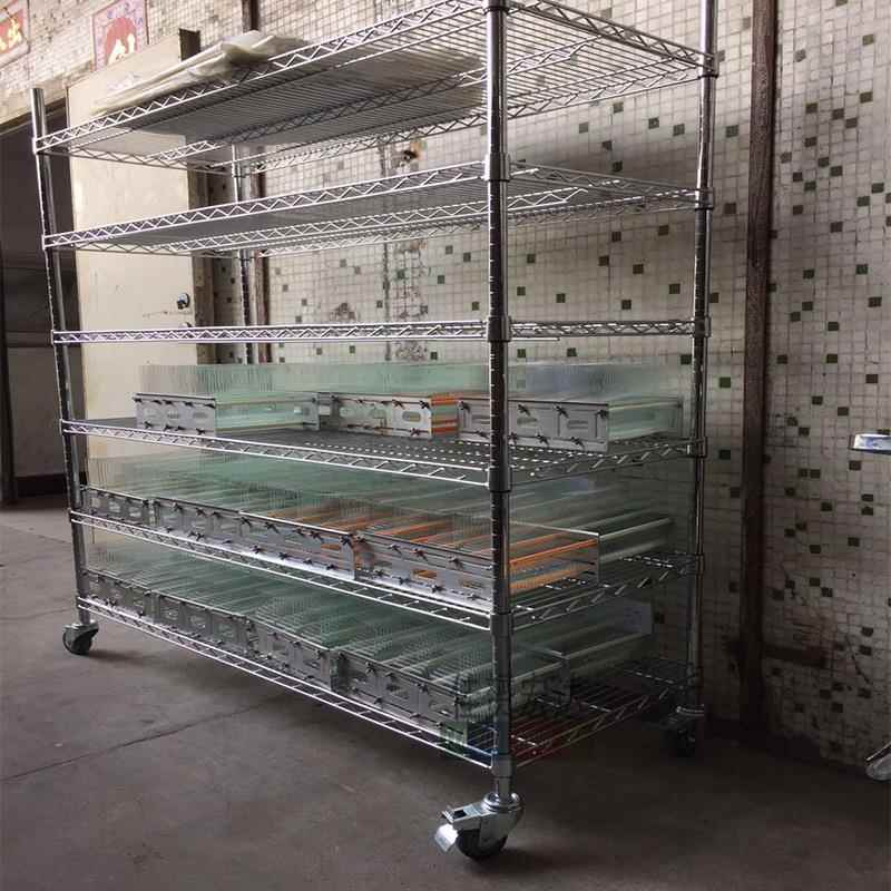 000309仓库货架防静不锈钢带电轮自由组动合可拆镀铬网线物料架移