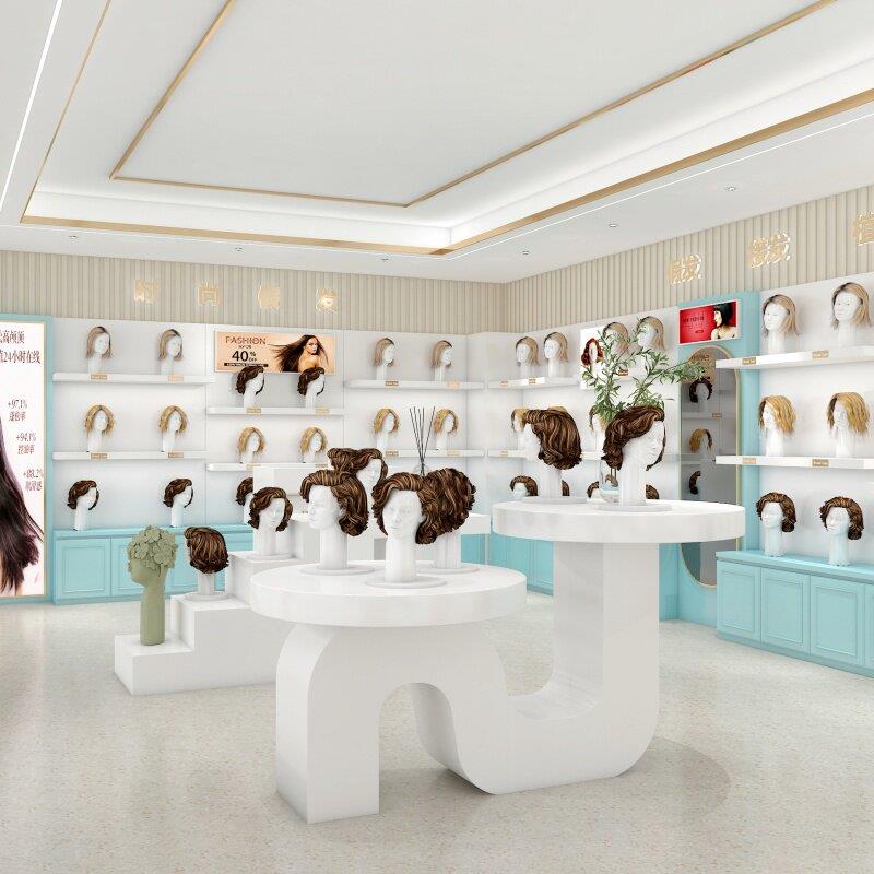 假发店人头模型展示柜定制接发植发种发货架美发店模特柜子真发头
