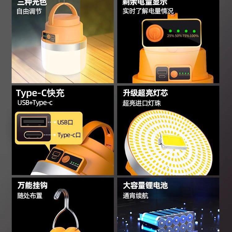 超亮见描述充电照明灯夜市摆摊le大灯户应急d续航容量外露营灯