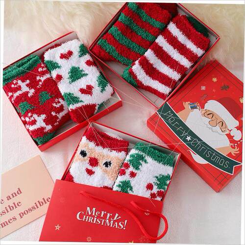 Coral velvet Christmas socks gift box floor socks圣诞袜