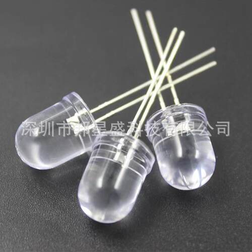 LED发光二极管直插F10/10mm圆头透明长脚有边白红蓝绿黄光LED灯珠