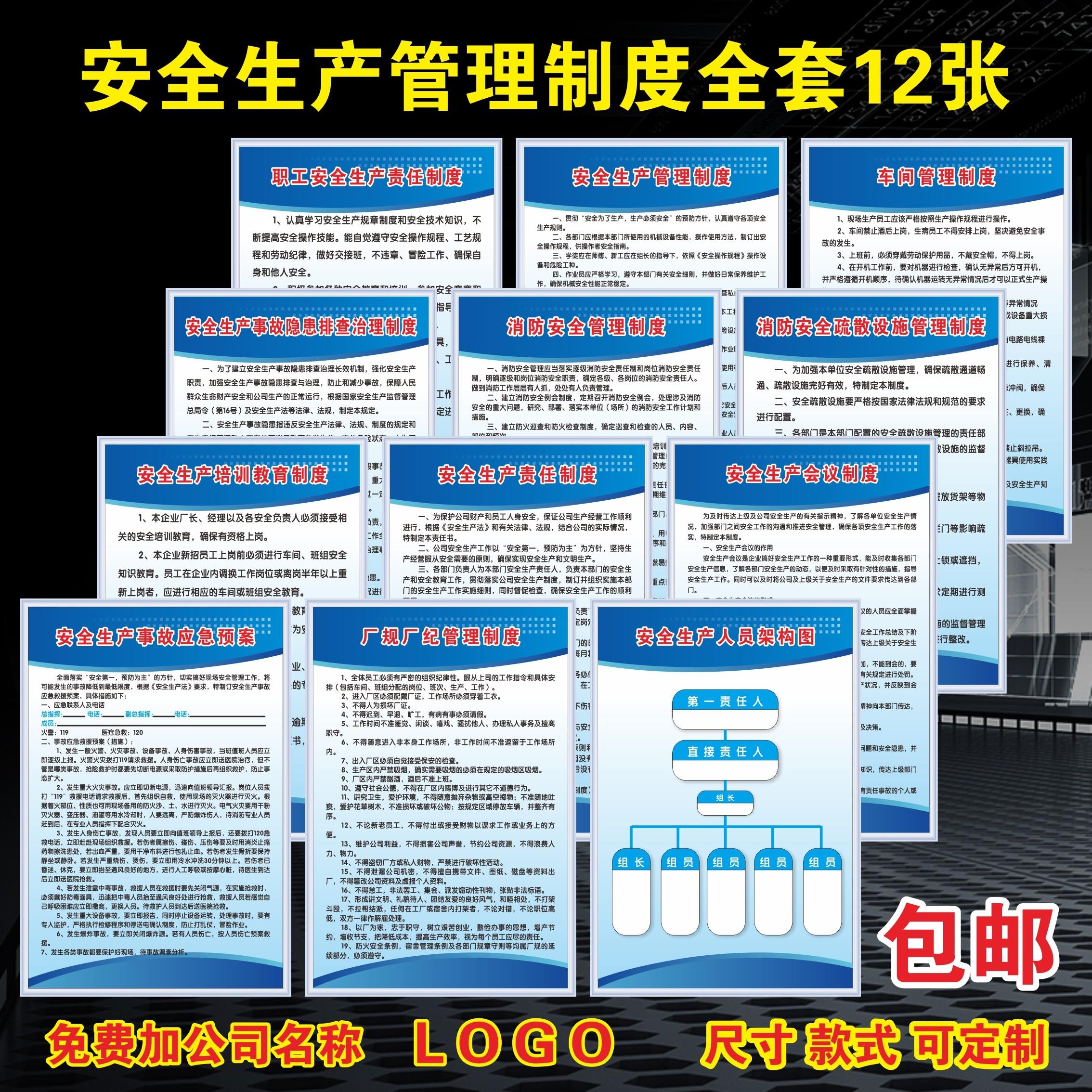 车间消防安全生产管理制度车间管理制度牌应急预案操作规程警示牌