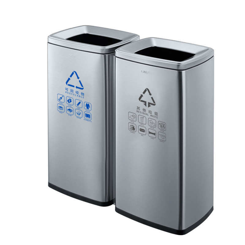 桶方形室内无盖分类垃圾桶双层桶双商场果皮三四不锈钢大号