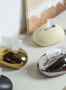 金银色陶瓷纸MVJ巾盒家用巾餐纸纳收盒茶客厅几抽纸盒桌面装饰品