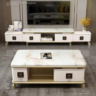 轻奢大理石茶几电视柜组合现代简约钢化玻璃1.4米茶几桌客厅家用