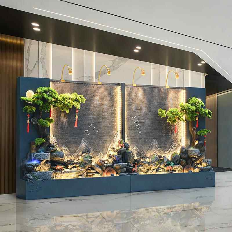 水水幕墙屏风花园造景户公外司大酒店别墅庭院假山YEK鱼池喷泉流