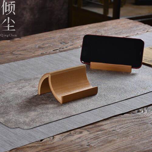 竹制手机座普洱茶饼展示架平板电脑iPad支架底座多功能茶具底座