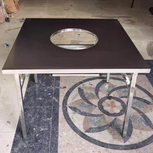 火锅桌不锈钢地锅鸡方桌烤肉桌桌椅组合桌子打边炉铁艺圆桌商用