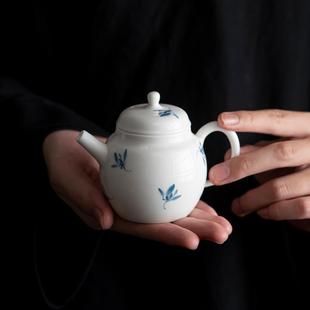 九匠风纯手绘茶壶蝴蝶兰花一人饮小壶家用陶瓷功夫茶具手工泡茶壶