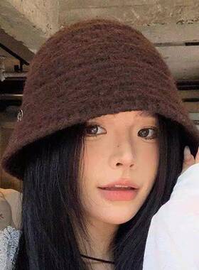新款强推！韩系百搭渔夫帽女秋冬保暖后开叉设计显脸小针织毛线帽