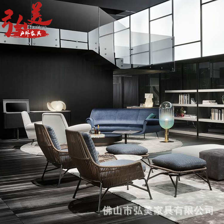 花园庭院户外休闲沙发藤编桌椅室外露台阳台简约防水防晒藤椅脚踏