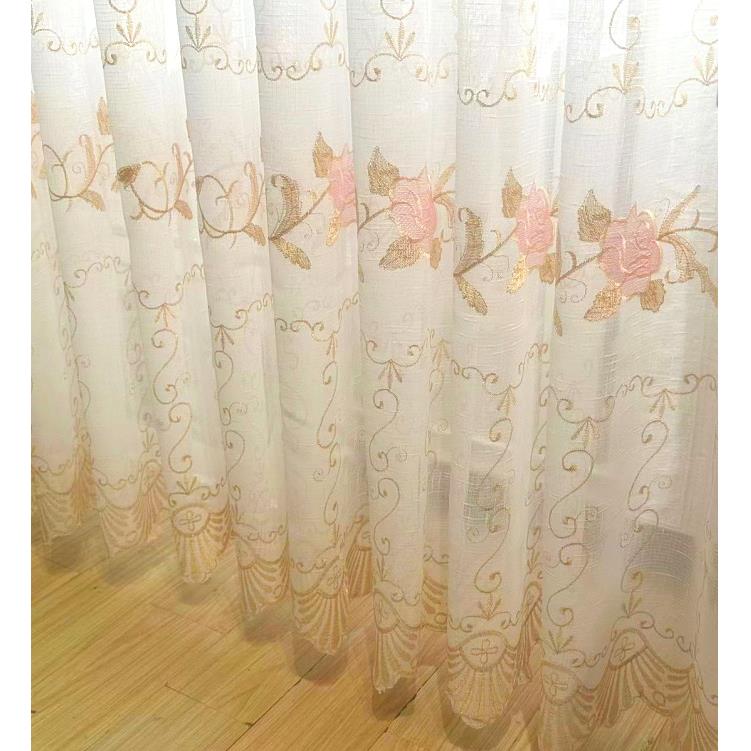 特价清仓绣花麻纱刺绣白沙客厅阳台饭厅别墅滤光透光纱帘粉色玫瑰