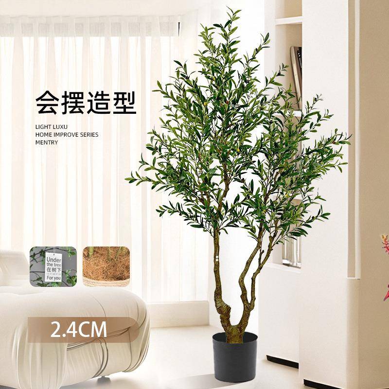 室亚马逊件跨境绿热销仿真大型MCL橄榄树植盆栽芙蓉花居落地摆内
