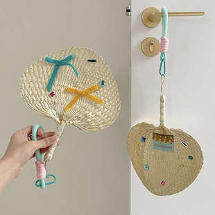 杂啊汽水幻想原创少女心贴钻大蒲扇手工编织棕叶扇子夏季纳凉扇子