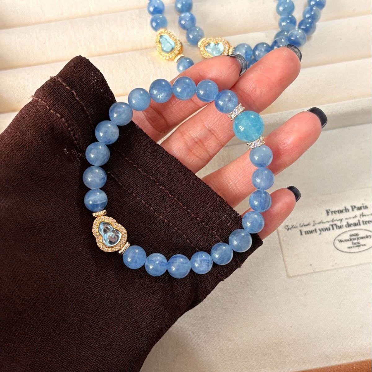 【觅蓝】原创天然蓝晶石海蓝宝葫芦手串时尚精致贵气新款设计手串