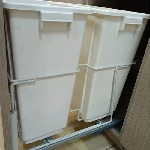 新款直销25L双桶垃圾桶厨房高身抽拉嵌入隐藏式厨余垃圾桶 橱柜干