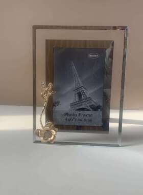 水晶玻璃相框合金花朵现货高级感相框摆台相片摆件工艺品相框