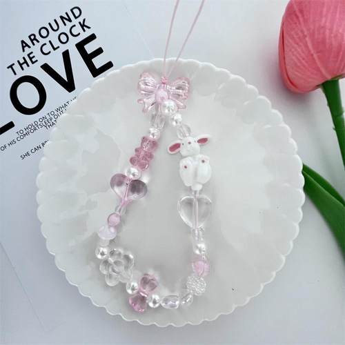 少女心小兔子串珠手机链条手机壳挂件相机CCD钥匙扣女手机挂绳