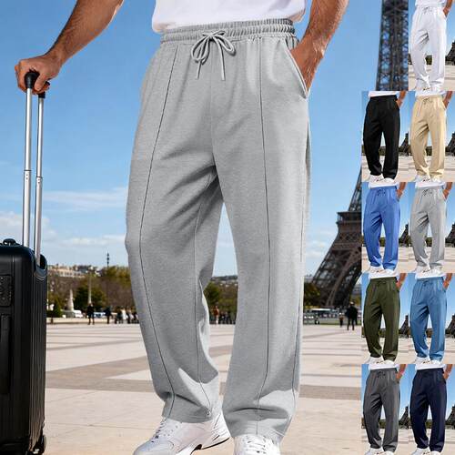 Men Blue Sportswear Pants Side Stripe Elastic Waist Leg