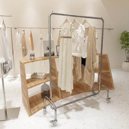服装店展示架不落地钢拉丝直锈jb-20219播间轮子挂衣带架女装店货
